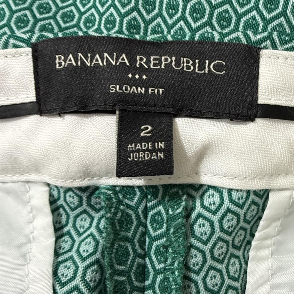 Banana Republic Sloan Pants Women's 2 Green Geo Abstract Stretchy Trousers - Picture 6 of 9